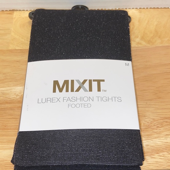 Mixit Accessories - Mixit Black Lurex Metallic Opaque Fashion Footed Tights Size Medium.